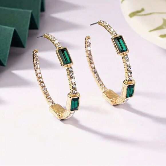 💚 NEW green rhinestone hoops with sparkling crystal accents 💚 - Picture 6 of 6